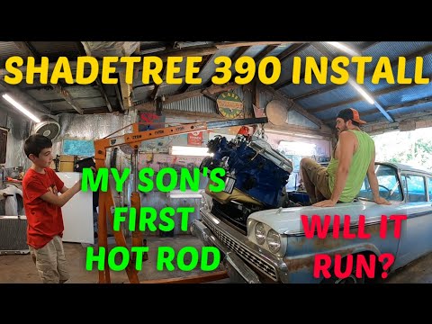 Will it Run? 390 Ford FE BIG BLOCK Shadetree Special Install in 1959 Ford — My Son's First Hot Rod