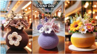 Crochet Flower Vase design ideas. Creative Crochet work model. #crochet #knitting #handmade #diy 