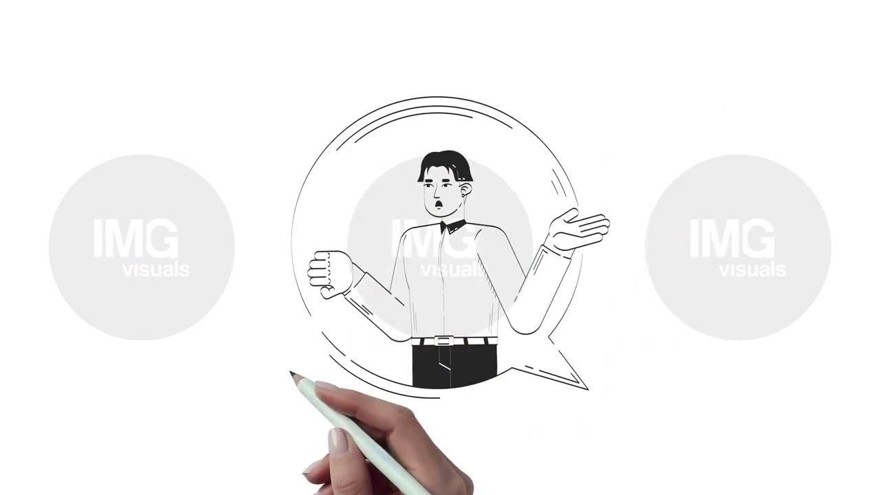 Confused man gesturing in speech bubble outline hand drawn 2D character animation