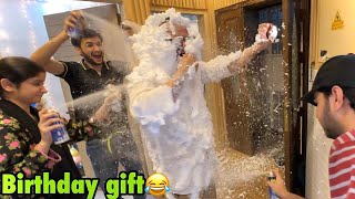 Bhai ki birthday par snow spray se nehla diya😂 | weirdest surprise😂