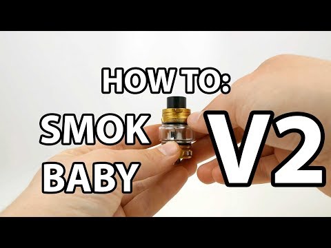 Part of a video titled How To: Prime and fill SMOK Baby V2 Tank | Vaporleaf - YouTube