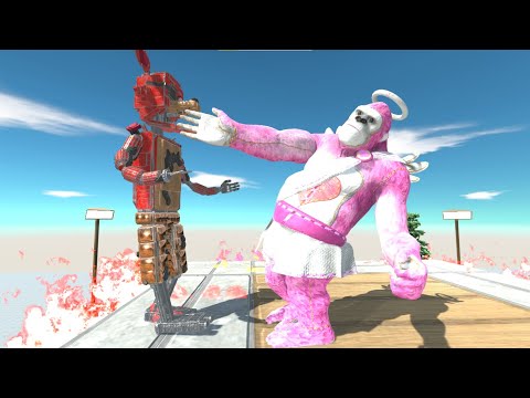 Fox Robot vs Mutant Primates Goddess of Love on Lava - Animal Revolt Battle Simulator