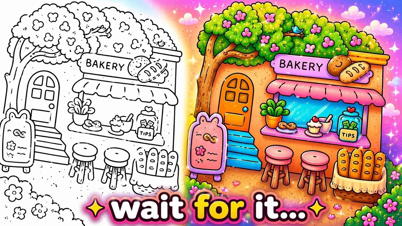 Watch Me Color This Cozy Bakery Page 🍰 | Relaxing & Satisfying Coloring
