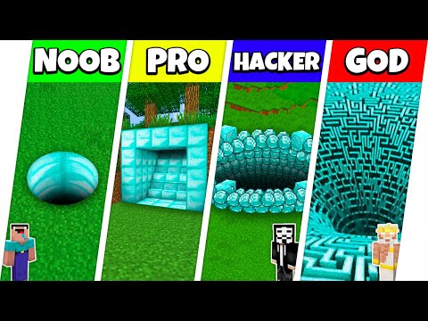 Minecraft Battle: NOOB vs PRO vs HACKER vs GOD: DIAMOND TUNNEL PIT HOUSE BUILD CHALLENGE / Animation