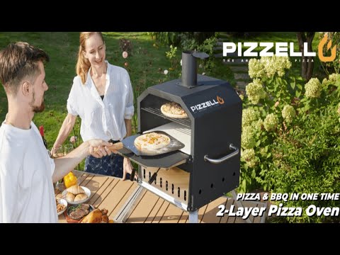 Pizzello Wood Fired Outdoor Pizza Oven 2 Layer - Removable Cooking Rack for Camping Backyard BBQ