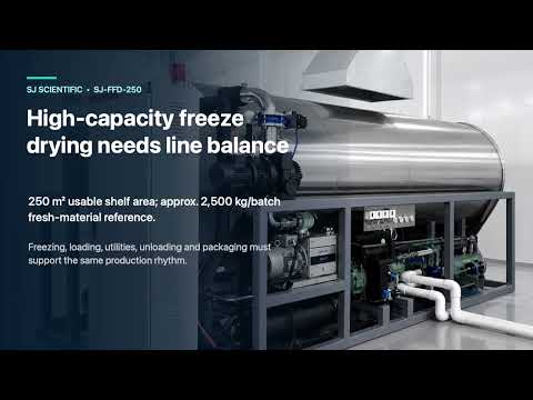 SJ-FFD-250 Industrial Food Freeze Dryer | 250 m² Overview video cover