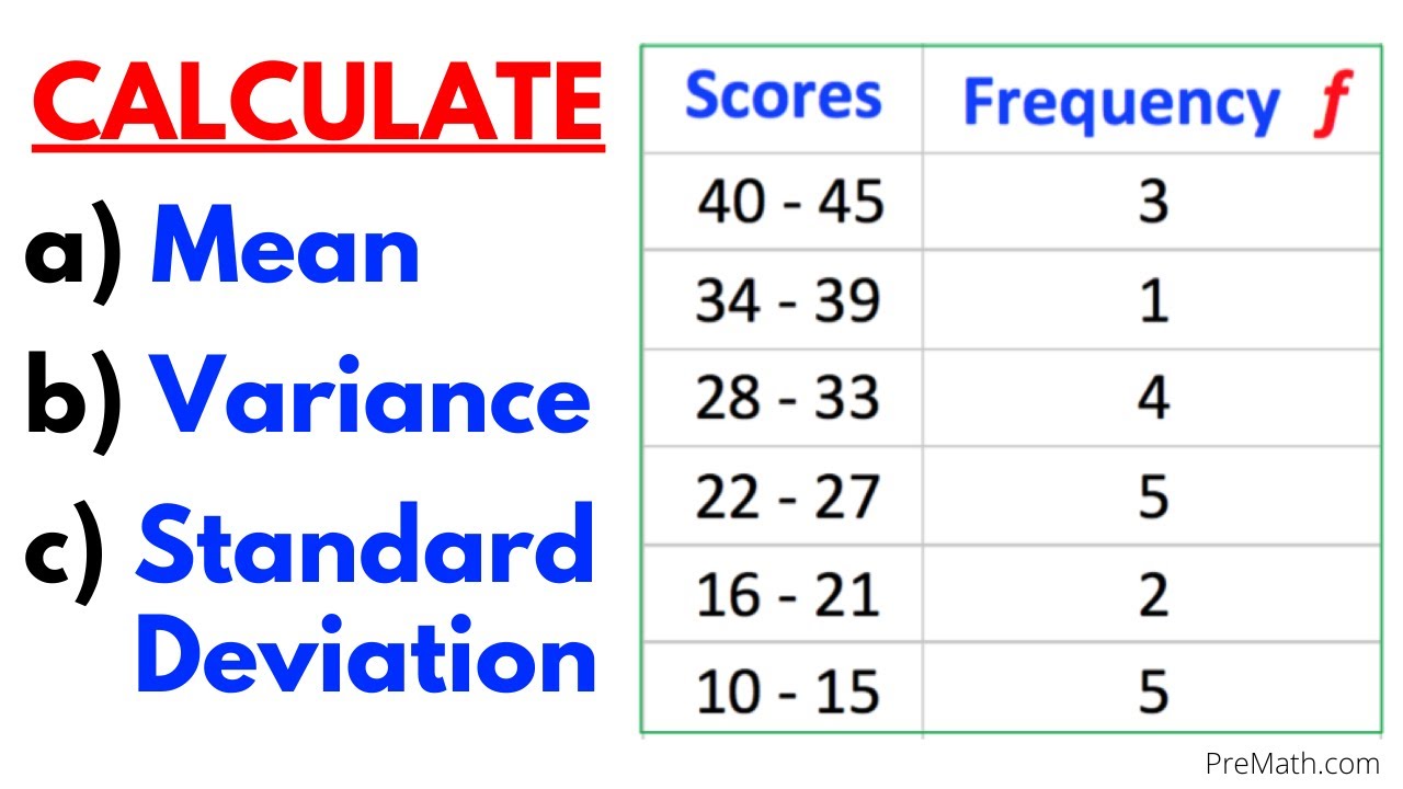 Putar video Find the Mean, Variance, & Standard Deviation of Frequency Grouped Data Table| Step-by-Step Tutorial sekarang Find the Mean, Variance, & Standard Deviation of Frequency Grouped Data Table| Step-by-Step Tutorial