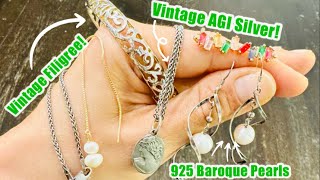 Designer 925 AGI, Golden Baroque pearl & vintage filigree! Goodwill Bluebox Mystery Jewelry Unboxing