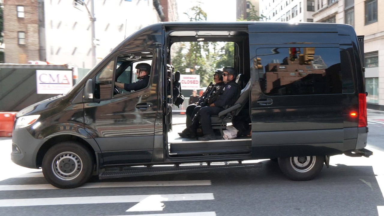 SWAT teams and heavy security escort Benjamin Netanyahu through New York City