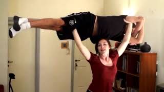 OVERHEAD LIFT CARRY BY WOMAN  WIFE OVERHEAD CARRY 