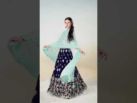 Navy Blue Pure Georgette with heavy Sequins embroidery Semi-Stitched Lehenga choli & Dupatta