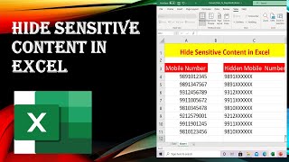 Hide Sensitive Content in Excel like phone number, credit card number etc. ( 9891XXXXX, XXXX123456)