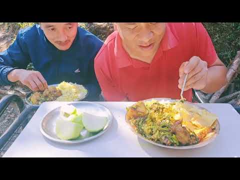 First Time Village Style Pork With Saag Mukbang||Pork Curry And Mustard Leaf Cooking And Eating||