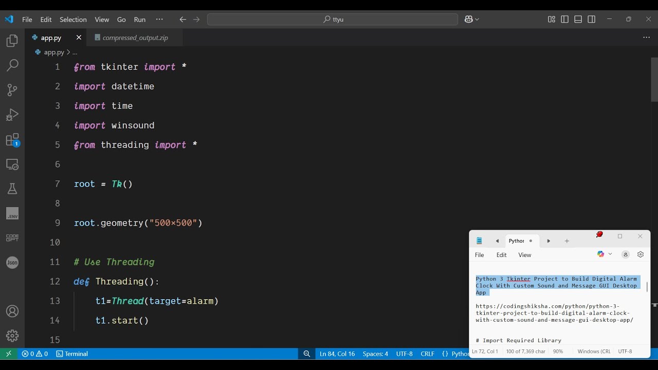 Python 3 Tkinter Project to Build Digital Alarm Clock With Custom Sound and Message GUI Desktop App