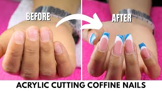 How to Do Acrylic Cutting Design Coffin Nails | Professional Tutorial
