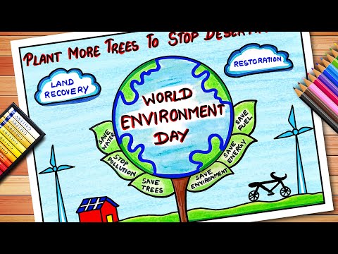 Environment Day Drawing | Environment Day Poster | Land Restoration Drought Desertification Drawing