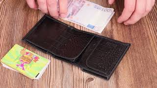 Картхолдер унісекс у три складання з автоматичним механізмом з натуральної шкіри з тисненням під крокодила Canpellini 21930 чорний