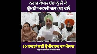 ਨਗਰ ਕੌਂਸਲ ਚੋਣਾਂ ਨੂੰ ਲੈ ਕੇ ਸ਼੍ਰੋਮਣੀ ਅਕਾਲੀ ਦਲ (ਬ) ਵਲੋਂ 30 ਵਾਰਡਾਂ ਲਈ ਉਮੀਦਵਾਰ ਦਾ ਐਲਾਨ