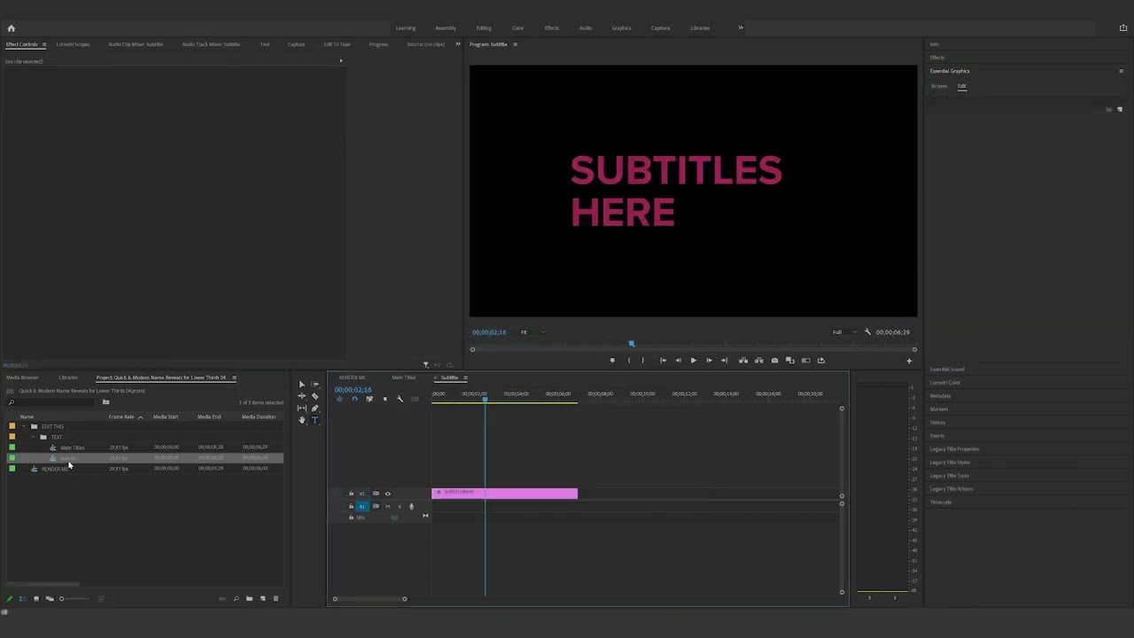 How to edit the Quick & Modern Name Reveals for Lower Thirds 04 in Premiere Pro