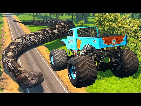 Monster Jam  Monster Trucks  Insane High Speed Crashes Backflip BeamNG Drive