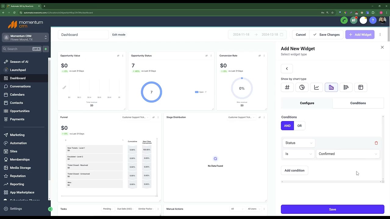 Customizing Your Dashboard in Momentum CRM