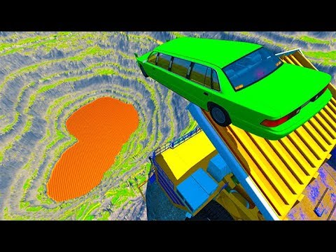 BeamNG drive - Jumping Over Belaz 75710 Car Jumps & Falls Into Fanta Orange