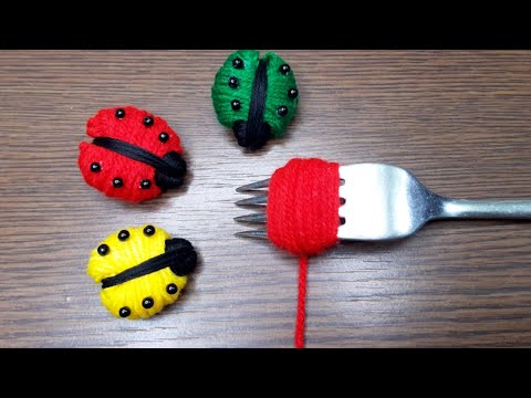 Amazing Woolen Craft Ideas With Fork-Easy Ladybug Making Idea With Woolen Yarn-Wool Thread Design