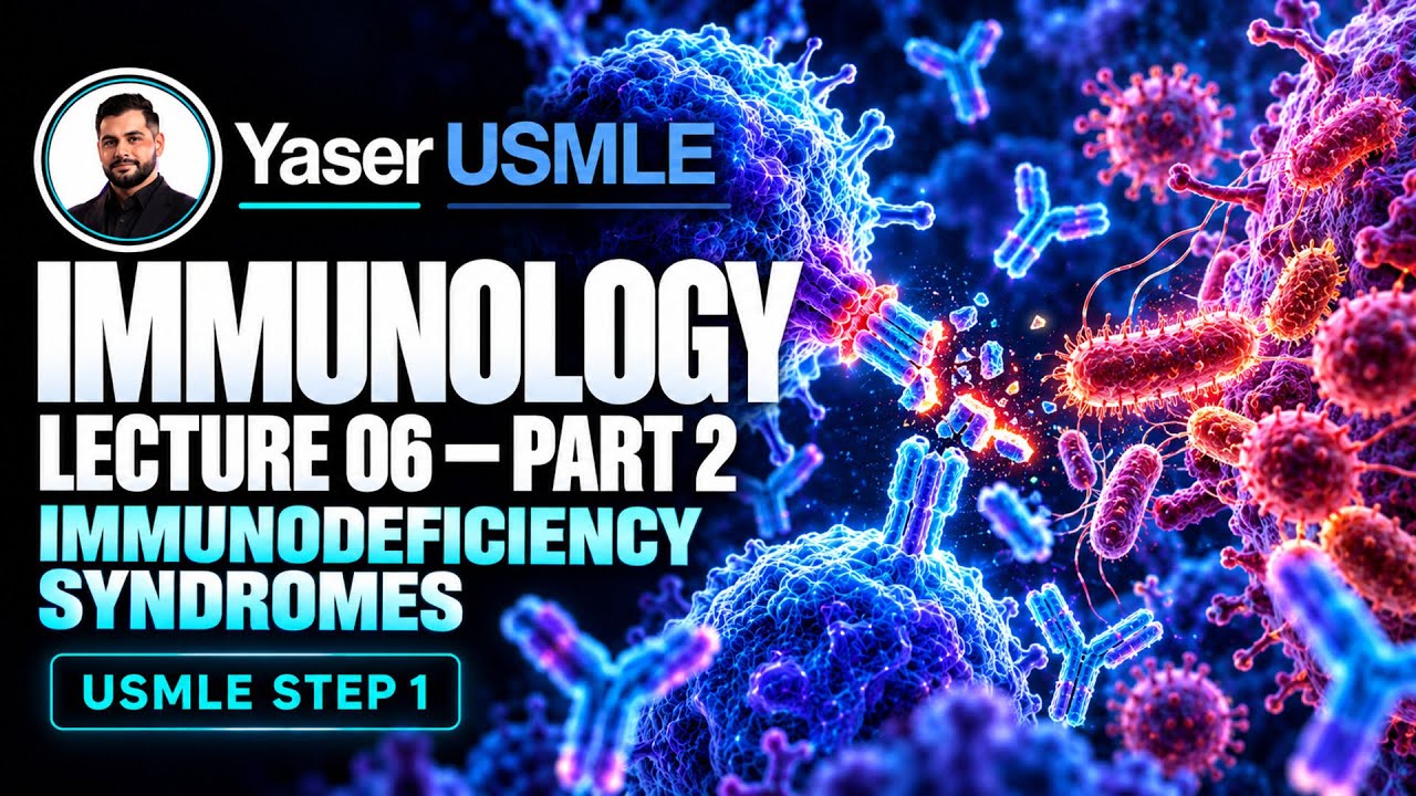 Immunology Lecture 6 part 2 (Immune deficiency syndromes), USMLE Step 1 , Arabic، dr Yaser, بالعربي