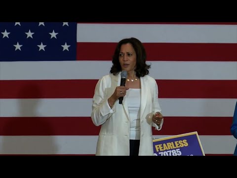 Democratic presidential candidate Senator Harris campaigned in Hartsville, South Carolina on Sunday. She took on President Trump's "Make America Great Again" slogan. (July 8)