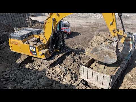 Caterpillar 352F Excavator Loading Overburden On Mercedes & MAN 4 Axle Trucks - Ascon Ltd