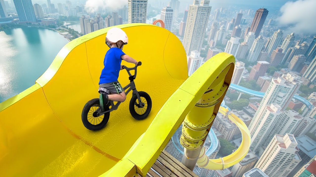 he biked down STEEP water slide..