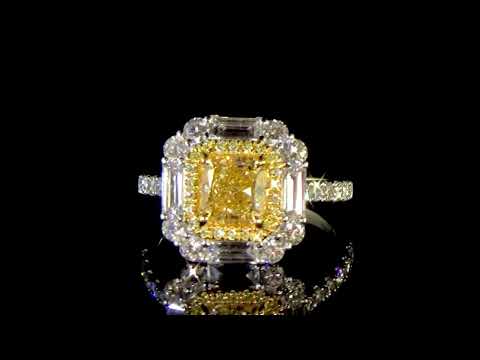 EGL USA Certified 1.60ct Cushion Cut Fancy Yellow Diamond Ring
