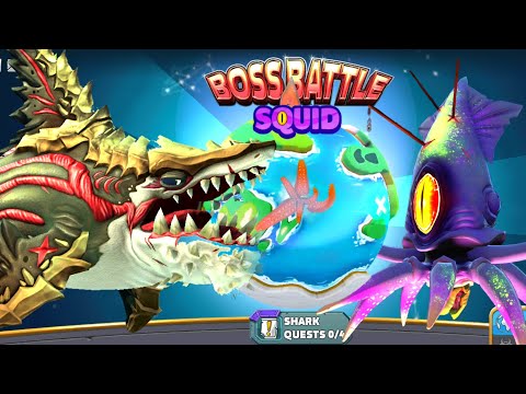 BIG ANCIENT MEGALODON VS COLOSSAL SQUID BOSS (KAIJU BATTLE) GAMEPLAY - BIG SHARK HUNGRY SHARK WORLD