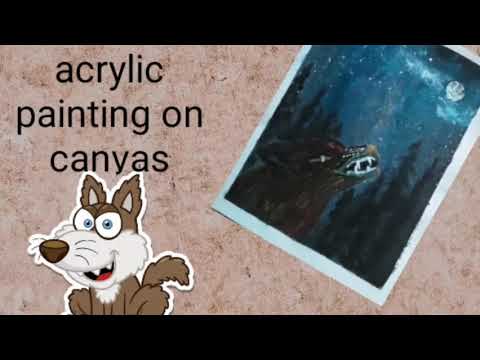 Acrylic painting of | scary fox | howl at | midnight in the | forest🎨