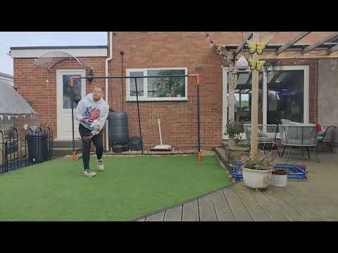 Trying to score past dad!