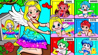 Paper Dolls Dress Up - Poor Rapunzel &amp; Ice Mother vs Angels Daughter Dress - Barbie Story &amp; Craft