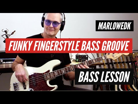 Funky fingerstyle bass groove in A7 - play-through and breakdown - how to play