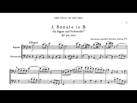 Wolfgang Amadeus Mozart: Sonata for Bassoon and Cello, K.292/196c (1775)