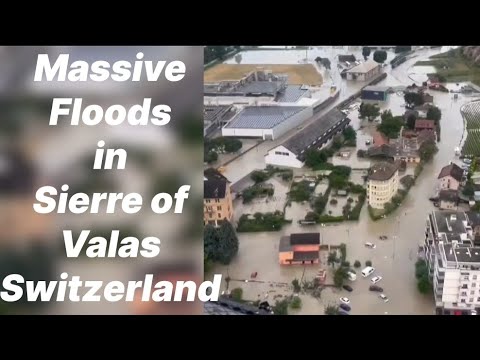 Massive floods due to overflowing Rhône river in Sierre of Valais, Switzerland🇨🇭#floods #switzerland