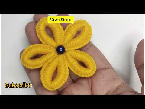 Easy Woolen Flower Making Idea. Hand Embroidery Amazing Trick With Scale-Wool Thread Design