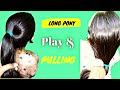 Long Hair Pony Playing And Pulled By Male With Her Voice Long Silky Ponytail