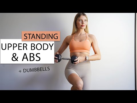 20 MIN ALL STANDING ARMS AND ABS WORKOUT- No Repeats | With Dumbbells thumnail
