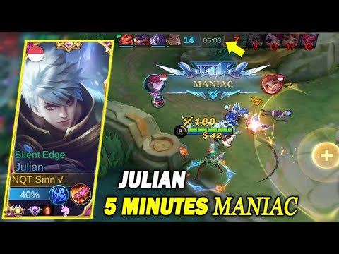 JULIAN 5 MINUTES MANIAC 🔥 IN RANK !! JULIAN BEST COMBO & BUILD TOP GLOBAL MOBILE LEGEND BANG BANG
