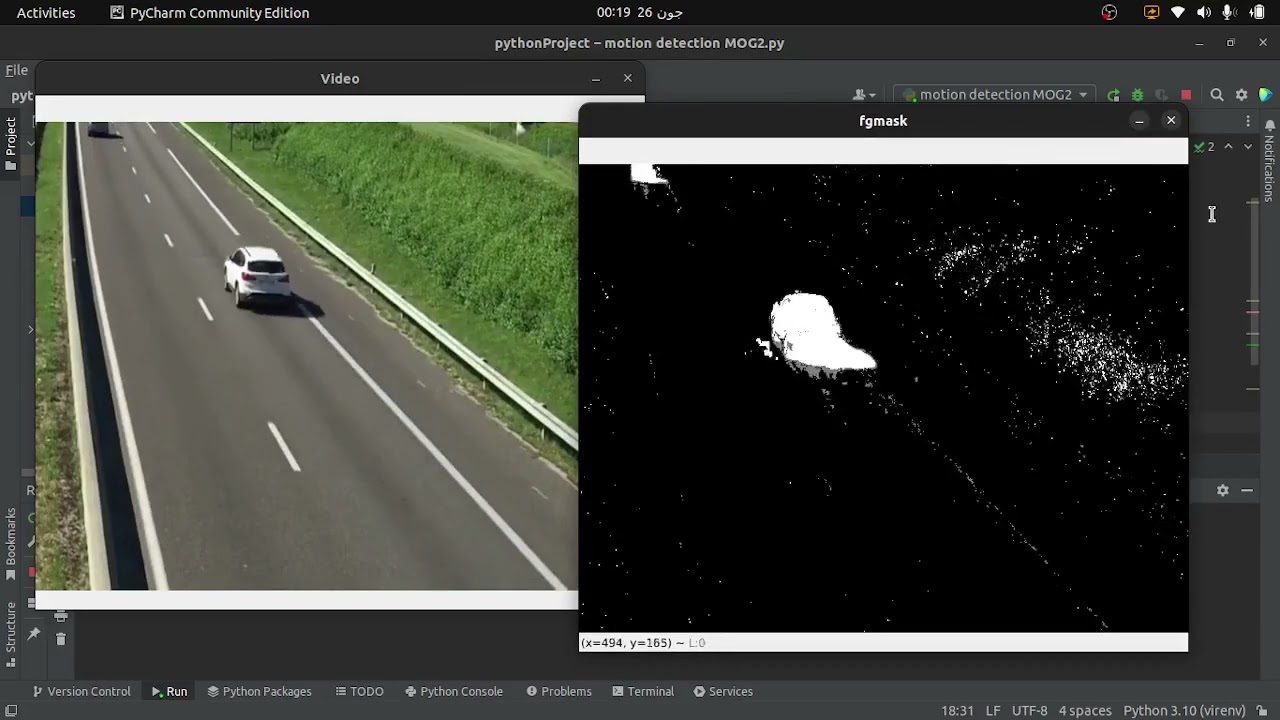 Real-time Motion Detection Using BackgroundSubtractorMOG2 Algorithm In Python