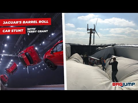 Jaguar barrel roll stunt crash onto airbag bagjump with terry grant