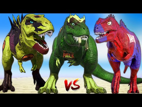 Wolverine Tyrannosaurus Rex vs Venom Tarbosaurus I-REX Dinosaurs Battle in Jurassic World Evolution