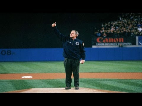 President Bush throws the first pitch of Game 3 of the 2001 World Series