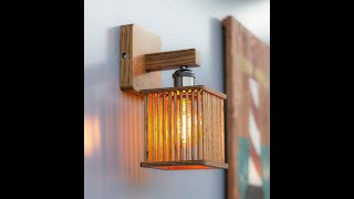 Wall light with rustic oak wood lampshade