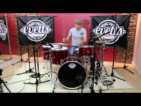 Evetts Drums Tasmanian Blackwood Drum Kit, Red Sparkle 13/16/18/22/14