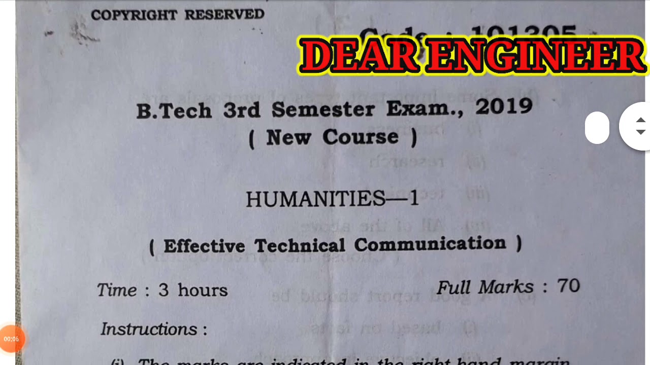 HUMANITIES-1[EFFECTIVE  TECHNICAL  COMMUNICATIONS] / CIVIL ENGG. 3RD SEM B.TECH/DEAR ENGINEER